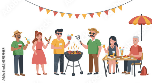 Summer barbecue party with friends: grilling and enjoying outdoors