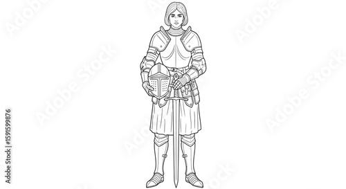 Legendary Joan of Arc Armor Adult Coloring Page Historical Heroic Figure Art
