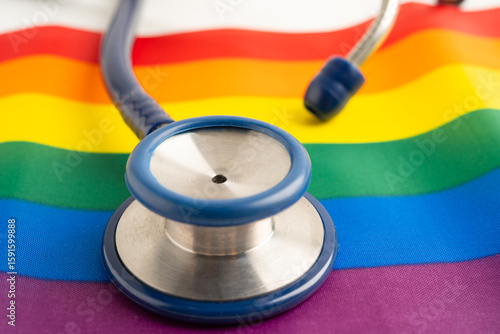 фотографія Stethoscope on LGBT rainbow flag, rights and gender equality.