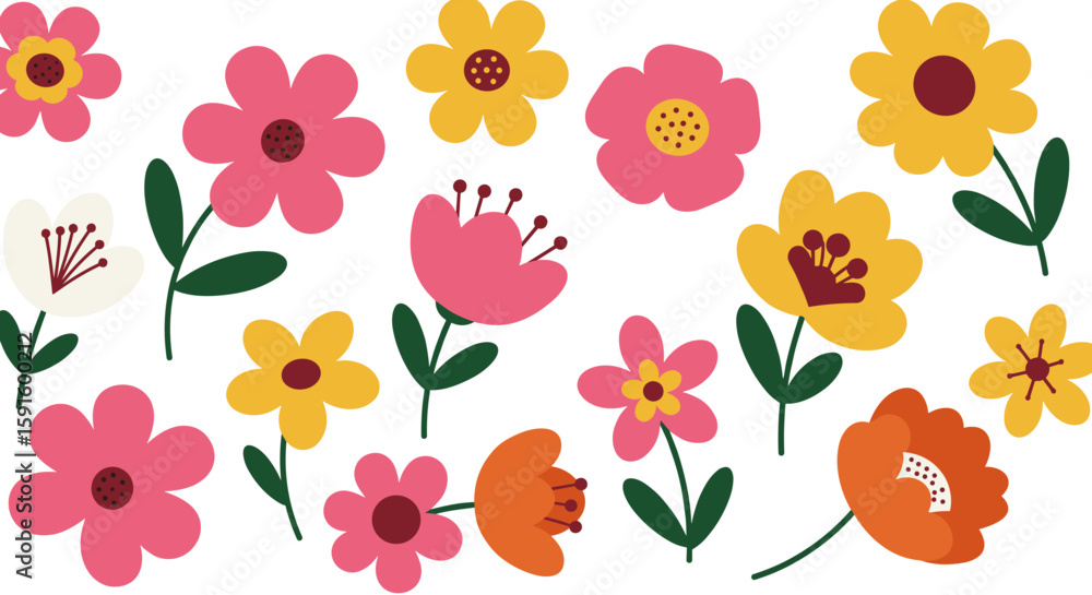 custom made wallpaper toronto digitalColorful floral pattern with simple blossoms on white background