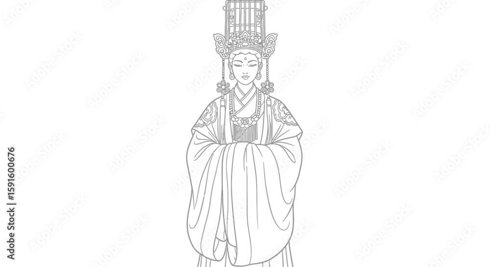 Obraz premium Chinese Mythology Mazu Sea Goddess Fujian Adult Coloring Page Ancient Deity Artistry