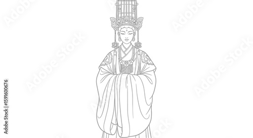 Chinese Mythology Mazu Sea Goddess Fujian Adult Coloring Page Ancient Deity Artistry