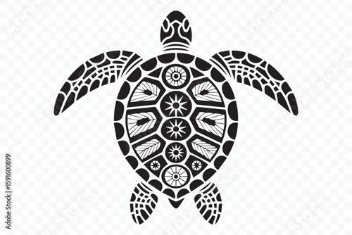 High-resolution turtle vector graphic with ornamental geometric shell design perfect for logos, posters, and merch