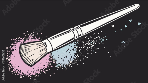 Makeup brush with powder illustration for beauty and cosmetic products and artistic design use case of brush