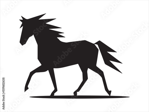 Stylized black silhouette of a horse in motion on a white background
