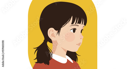 Portrait of young girl with ponytails in minimalist style