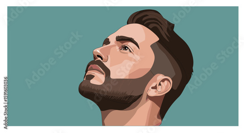 Modern portrait of a bearded man in profile with stylish haircut