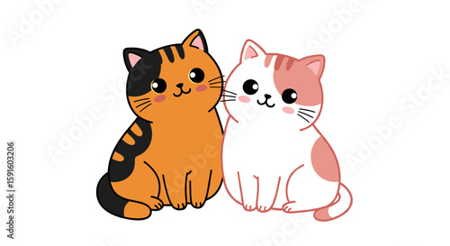 Adorable cartoon cats in flat style with cute expressions