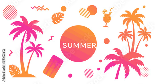 Tropical summer vibes with palm trees and refreshing elements