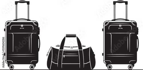 Vector art of two suitcases and a duffel bag isolated on white background