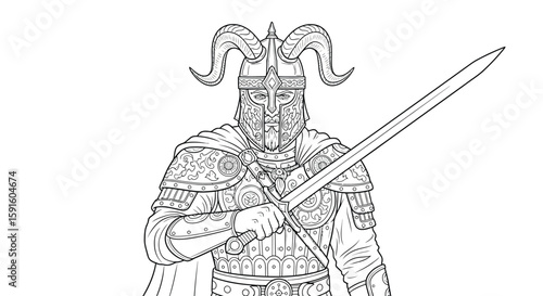 Skanderbeg Albanian Warrior Pose Adult Coloring Page Epic Historical Figure Cultural Art