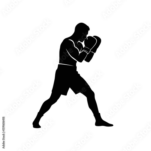 Boxer Silhouette - Defensive Sidestep & Guard Icon