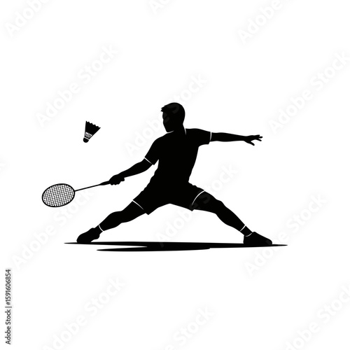 Badminton Player Silhouette - Lunging Shuttlecock Return Icon