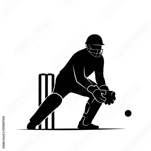 Cricket Wicketkeeper Silhouette - Crouched Stance Icon