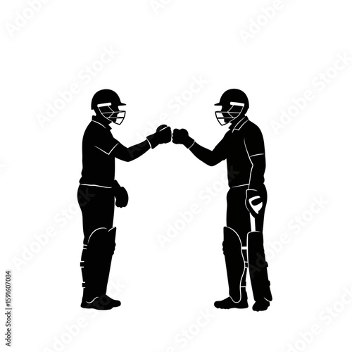 Cricket Players Silhouette - Fist-Bumping Between Overs Icon