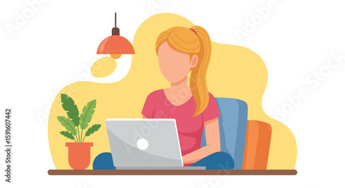Woman working from home on laptop, ideal for website banners or blog posts about remote work.