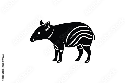 Elegant Malayan Tapir Illustration A Striking Silhouette of a Unique Creature in Black and White Perfect for Design Projects silhouette black white illustration