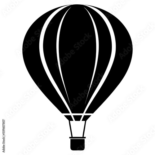 Classic hot air balloon silhouette with a solid black fill for design