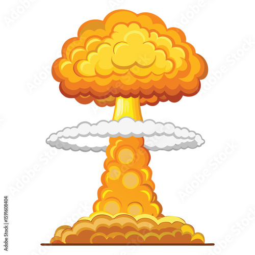 Cartoon Mushroom Cloud Illustration Nuclear Explosion Blast Concept