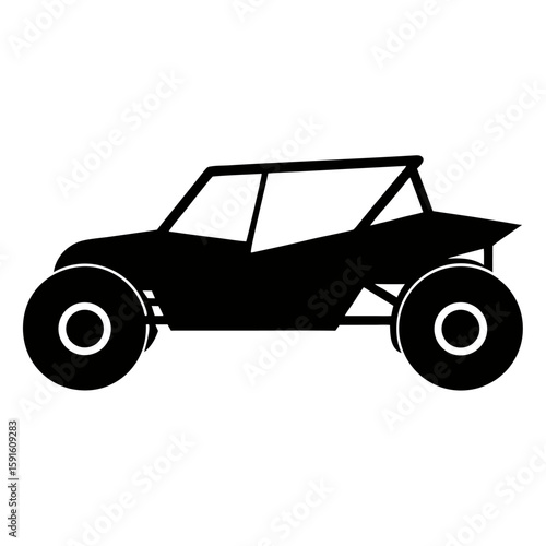 Black silhouette of a dune buggy on a white background