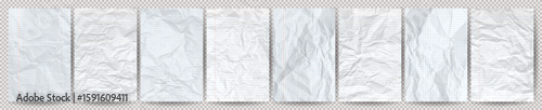 Big set of white clean crumpled papers