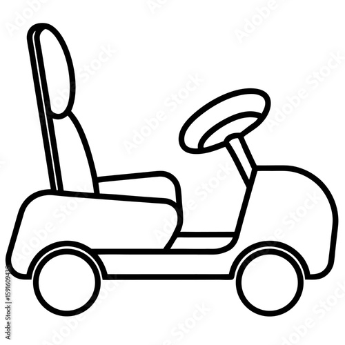 Clean line art illustration of a golf cart s interior seating and steering wheel