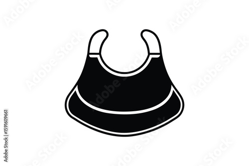 Simple Black and White Baby Bib Illustration for Meal Times Showcasing Cleanliness and Protection Presented in a Modern Silhouette Style silhouette This baby