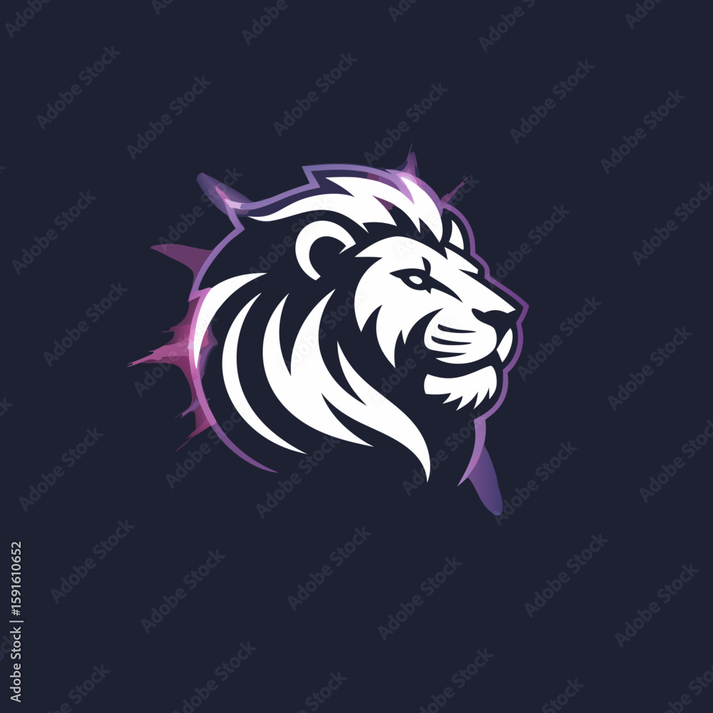 Fototapeta premium Lion Head Mascot Logo, grayscale, Esports team branding with copy space