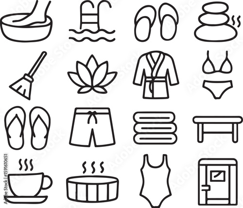 Spa and wellness icons set black outline vector
