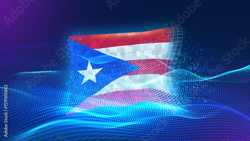 puerto-rico A futuristic digital background merging with a national flag symbol, representing the concept of technology, innovation, and digital transformation while preserving cultural identity.