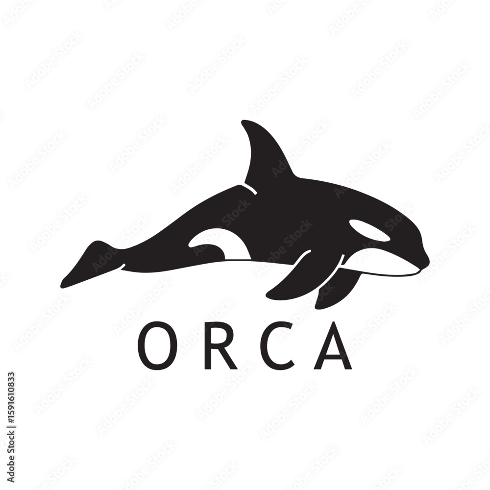 Obraz premium Abstract Black Orca Emblem with White Backdrop