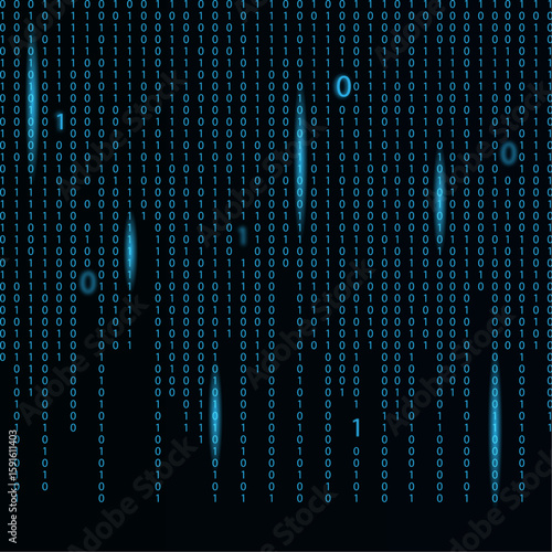 Abstract blue binary code on black background