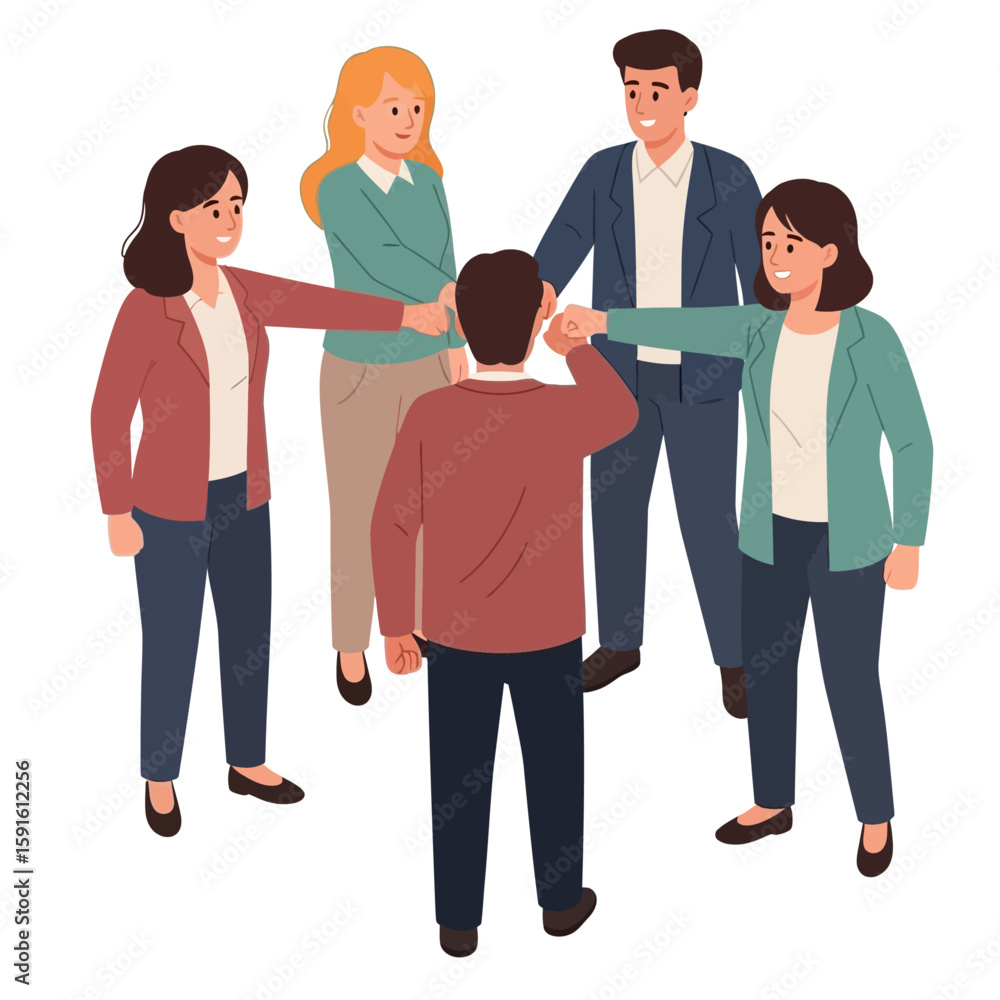 Obraz premium Teamwork and Collaboration Diverse Professionals Joining Hands for Success in Vector Illustration
