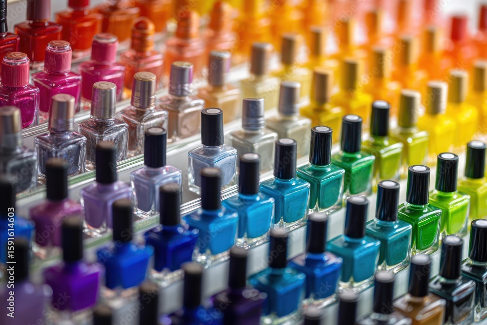 Fototapeta premium Rows of colorful nail polish bottles (1)