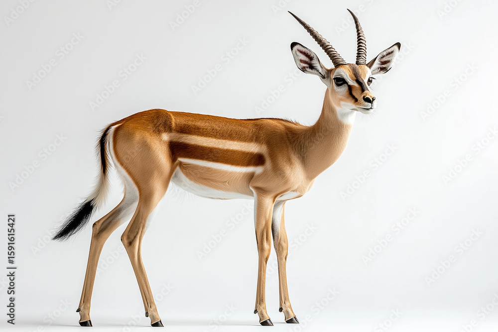 Fototapeta premium Elegant gazelle with horns in the wildlife savannah, nature and antelope beauty