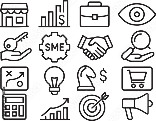 Business and finance icons collection store graph