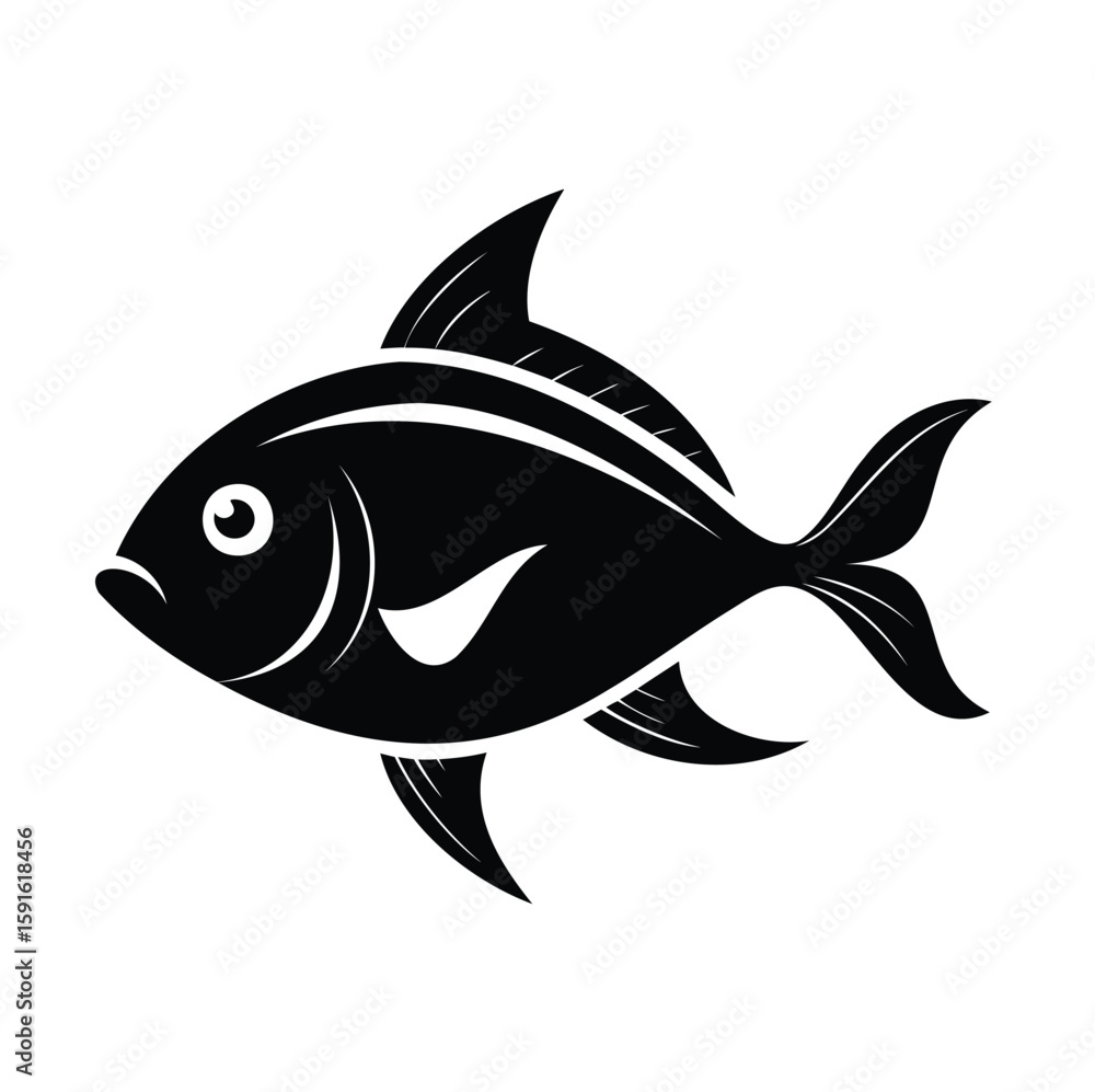Fototapeta premium Fish Silhouette Vector on White Background – Minimal Marine Animal Icon