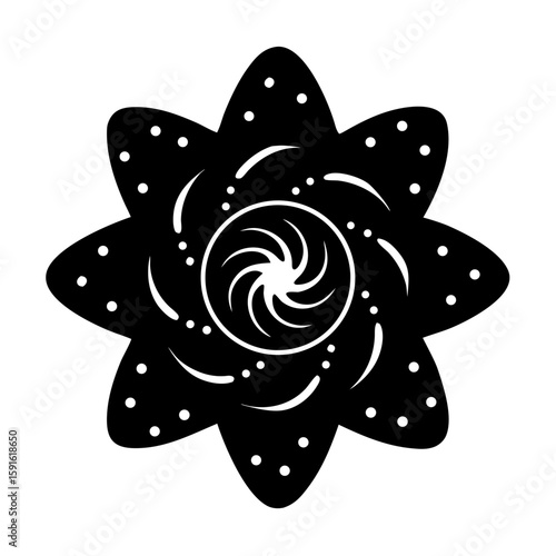 A cosmic space mandala silhouette vector art featuring galaxy stars planets and spiral lines creates an ethereal black and white astronomical design