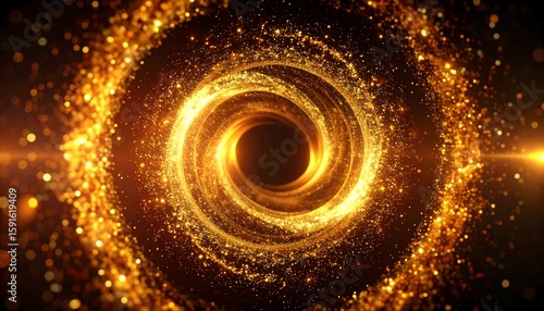 Golden swirling vortex in dark background