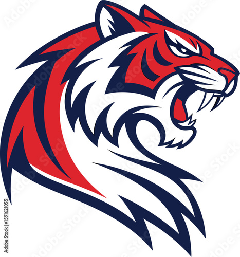 Modern tiger mascot logo in eSports style, symmetrical design