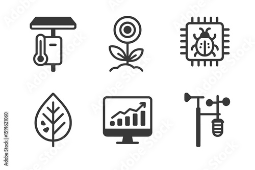 Innovative icons representing technology, nature, and data monitoring for environmental research and analysis