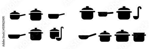 Silhouette collection of various cookware and kitchen utensils for culinary arts and cooking enthusiasts