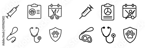 Collection of veterinary medical icons representing pet care services and health checks for animals
