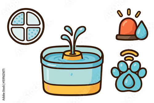 Pet water fountain with splash feature and essential components for hydration display