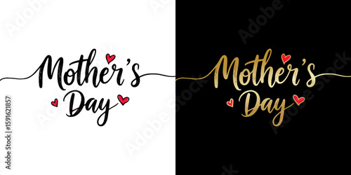 "Mother's Day" typography design, line inscription, isolated vector image, two design variants - on transparent and black backgrounds
