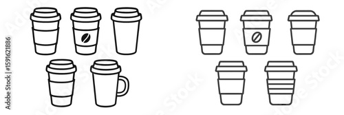 Modern coffee cup designs showcasing variety in styles and shapes for cafe settings and takeaway options