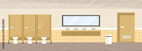 Wash stand illustration. Toilet mirror. Toilet entrance. Restroom architecture. Restroom interior. Hotel toilet.