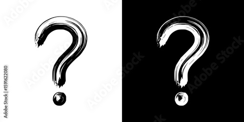 Isolated vector image of a pencil drawing question mark, isolated vector image, two design variants - on transparent and black background, chalk inscription
