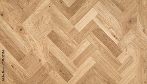 Light beige wooden parquet flooring with herringbone pattern