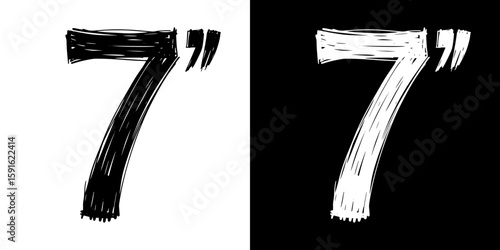 Pencil drawing of number 7 seven, isolated vector image, two design variants - on transparent and black background, chalk inscription